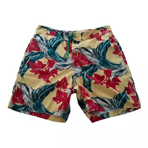 Nautica Swim Trunks Mens Large Yellow Red Green Tropical Floral Side Pockets - Picture 1 of 7
