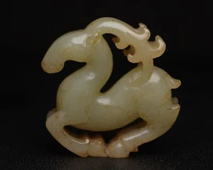 Zertifizierte natürliche Hetian Jade handgeschnitzt exquisite Sika Hirsch Statue 1451 - Bild 1 von 9
