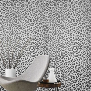 White gray silver sparkles glitter wallpaper faux leopard cheetah skin textured - Picture 1 of 14