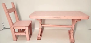 Early American Dining Table & Chair  Wood Handmade Furniture  8" - 12" NO DOLL - Picture 1 of 17
