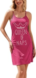 Womens Nightgown Rib Knit Chemise Sleeveless Soft Sleepwear Crew Neck Sleep Dres - Picture 1 of 6