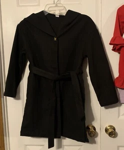 Girl’s Long Black Dress Coat Front Buttons Size 9Y  Formal Coat #1199 - Picture 1 of 16