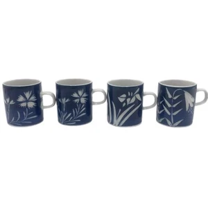 Flower Mugs Set Of 4 Cobalt Blue 2.75" - Picture 1 of 9