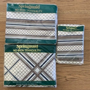 Vintage Springmaid CARLTON Twin Sheet Set Flat/Fitted/2 Pillowcases NOS - Picture 1 of 13