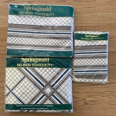 Vintage Springmaid CARLTON Twin Sheet Set Flat/Fitted/2 Pillowcases NOS - Image 1 of 4