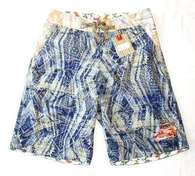 Nuevo ROBERT GRAHAM BOARD SHORTS COCHE BORDADO Hombres 32 Azul Ambiente Geométrico Foto 1 de 4