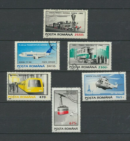 Romania TRANSPORTATION Trains Planes #4001 -4006 Complete CTO Set  $6.80 Value Cover