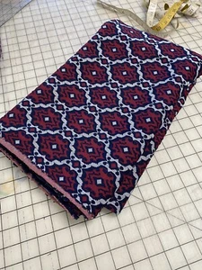 2Y Lot Retro Scupltured Double Knit Polyester Fabric 60W Red Navy #0621 - Picture 1 of 5