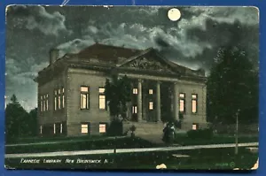 Carnegie Library night view moon New Jersey postcard - Picture 1 of 2