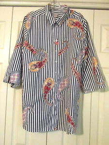 Women's Chicos 4 (20-22) Cotton No Iron Paisley& Black Stripe Button Top - Imagen 1 de 7