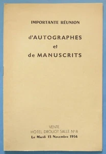 ● Catalogue autographes & manuscrits vente Hôtel Drouot à Paris novembre 1956 - Picture 1 of 3