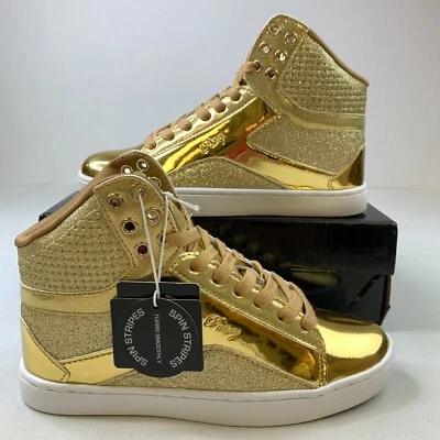 Tênis de dança feminino pastelaria pop tart glitter dourado com cadarço sapatos de cano alto tamanho 5.5 - Imagem 1 de 4