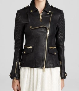 Chaqueta de moto de cuero de piel de cordero Burberry Brit EE. UU. 6 - Imagen 1 de 16