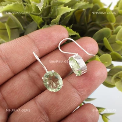 925 Argento Verde Naturale Ametista Cyber Monday Pendenti Gancio Orecchini Gioie - Immagine 1 di 4