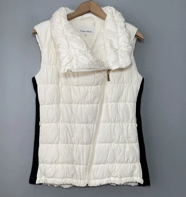 Chaleco Calvin Klein Talla Mediana Crema Negro Acolchado Puffer Performance Moto Preppy Foto 1 de 4