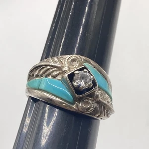 Sterling Silber Türkis CZ Cheryl Wadsworth Indianer Ring Größe 8 - Bild 1 von 9