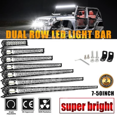 Barra de luz LED ultra fina 7"-50" linha dupla combo ponto inundação neblina offroad carro caminhão - Imagem 1 de 4