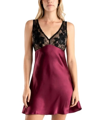 Linea Donatella Mujer Encantadora Encaje y Satén Chemise - Burdeos, PEQUEÑA Foto 1 de 2