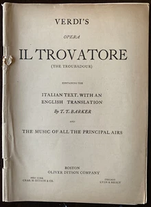 RARE VERDI'S OPERA IL TROVATORE TROUBADOUR ITALIAN TEXT ENGLISH TRANSLATION - Picture 1 of 9