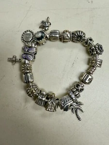 Pandora - Sterling Silver .925 Ale Charm Bracelet w/ 21 Charms + Beads - Picture 1 of 5