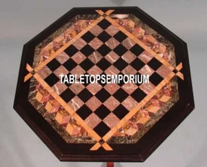 15" Brown Marble Chess Board Coffee Table Top Pietradura Inlay Home Garden Decor - Picture 1 of 2