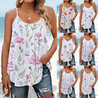Womens Floral Blouse Tops Strappy Beach Slip Vest Cami Summer T-shirt Swing Tee