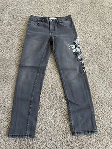 Zara Girls Floral Embroidery Gray Skinny Size 10 Denim - Picture 1 of 11