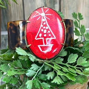 Adorned Crown Artisan Assemblage tortoise shell enamel Christmas tree bracelet - Picture 1 of 12
