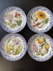 I Godinger & Co Salad Plates | Set of 4 Assorted Fruit Floral Motifs Amalfi Boho - Picture 1 of 15