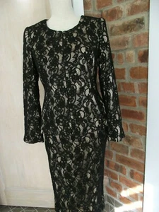 PRECIS PETITE Size 10 Black & Nude/ Golden Lace 2 piece set Skirt & Jacket - Picture 1 of 12