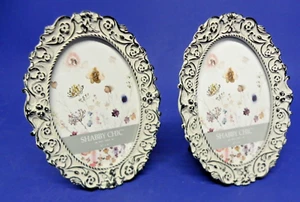 Shabby Chic Set of 2 Oval Photo Frames For 4" x 6" Picture Shades of Gray New - Picture 1 of 6
