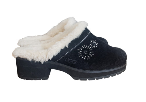 UGG AUSTRALIA zoccoli zeppe tacchi alti linea pelliccia scarpe in pelle scamosciata nera per ragazze taglia 4