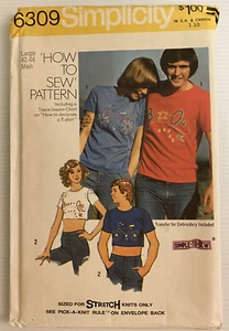 Simplicity 6309 Vintage 70s Sewing Pattern Men's T-Shirts Size: LARGE 42-44 - Picture 1 of 10