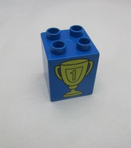 Rare Lego Duplo #1 Winners Trophy Cup Race Award Specialty Blue Printed Block - Picture 1 of 1
