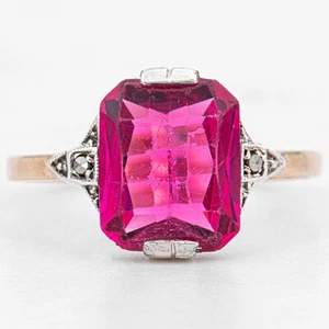 Taglia 58 - Anello da donna rosa antico spinello Verneuil e oro marcasite 333/8K - Foto 1 di 9