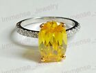 4 Ct Oval Lab Created Canary Yellow Engagement Halo Ring 14K White Gold Plated