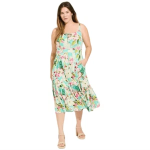 Torrid Midi Supersoft Tiered Tie Front Dress in Vacay Blue Aqua Green NWT 2X 18 - Imagen 1 de 8