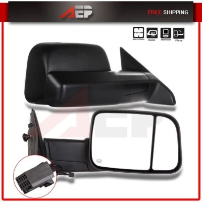 For 2009-2015 Dodge Ram 1500 Truck Pickup Black Power Heated Towing Mirrors Pair - Image 1 of 4