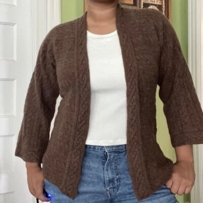 Cárdigan Preppy Cottage Kenar Cashmere Suave Marrón Difuso Tejido Talla S TIENE AGUJEROS Foto 1 de 4