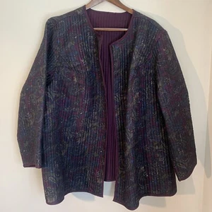 Catherines Womens Reversible Open Quilted Jacket 5X Purple Paisley Art to Wear - Picture 1 of 9