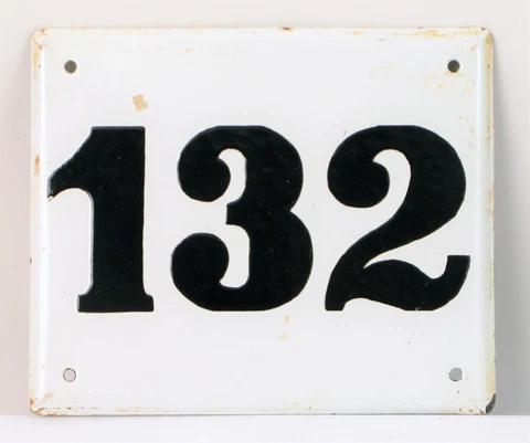VINTAGE WHITE ENAMEL PORCELAIN STREET SIGN BUDAPEST HUNGARY ~7" LONG ADDRESS 132 Cover