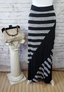 Neu mit Etikett Bebe Größe XS schwarz/grau gestreift Mischgewebe Strick Maxi langer Rock UVP 79 $ - Bild 1 von 11