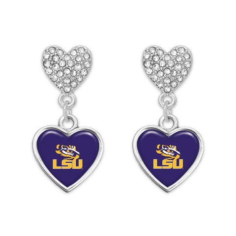 LSU Tigers Amara Silver Purple Crystal Dangle Earrings Jewelry Gift Cover