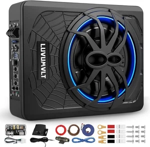 Subwoofer Coche 1200W 10", Delgado Bajo Asiento Alimentado Subwoofer y Paquete de Amplificador, Alto/ - Imagen 1 de 8