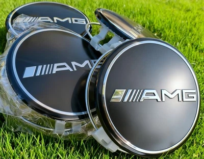 4 x 75mm / 3 INCH AMG WHEEL CENTER HUB CAPS FOR MERCEDES BENZ C E CLS S B NEW - Image 1 of 4