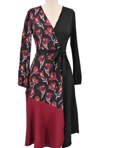$275 SLATE WILLOW Anissa Wrap Dress Womens Sz Med Floral Colorblock Long Sleeve - Picture 1 of 6