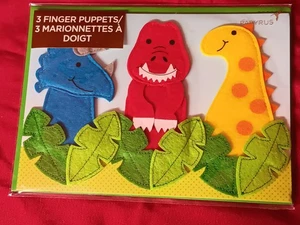 Papyrus Birthday Card CHILD Felt Finger Puppets Dinosaurs RRRROAR NEW IN PACKAGE - Picture 1 of 3