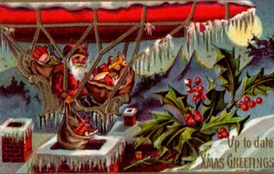 Fliegender Weihnachtsmann Luftschiff Ballon Weihnachten Postkarte - Bild 1 von 3