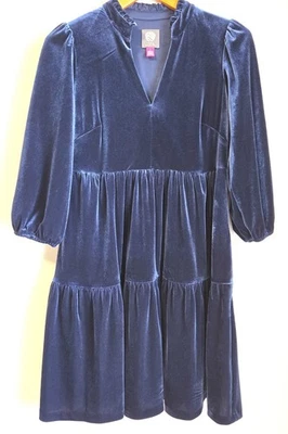 Vince Camuto Dress Velvet Blue 4 MSRP $175 - Image 1 of 4