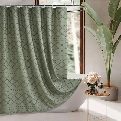 Cortina de ducha Boho verde salvia, 72x72, Chevron acolchado para baño Foto 1 de 4